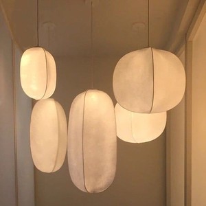 Lámpara Colgante Ovalada de Seda Estilo Japonés Wabi Sabi, Luz LED para Hotel, Casa de Huéspedes, Dormitorio, Salón de Té, E27, Blanco Cálido Neutro - Product Image 1