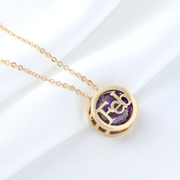 Collier en gros avec pendentif rond creux plaqué or et zircon cubique, assortiment de pierres de naissance des 12 mois, pour femme, idéal comme cadeau d'anniversaire