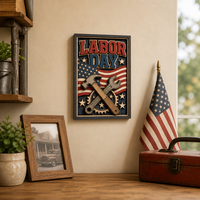 Art mural pour la fête du travail, 5x7 pouces |   Drapeau 3D en contreplaqué peuplier multicouche motif marteau et clé |   CPSC |   Décoration patriotique pour bureau, décoration en bois