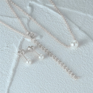 S925 Sterling Silver Pearl <b>Stud</b> <b>Earrings</b>/Necklace Set Clavicle <b>Chain</b> Jewelry Set - Product Image 6