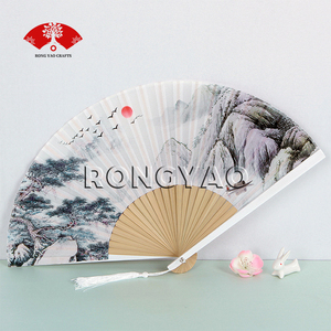 Customize logo Promotional Hand Fan Paper Folding Bamboo Hand Fans for Gift