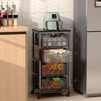 4-laags metalen groente- en fruitwagen met wielen, multifunctionele keukenwagen met lade-design