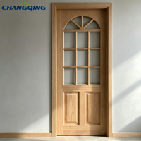 Porte intérieure en bois de pin massif à 100 % avec vitre et surface décorée pour chambre, villa, appartement, salle à manger - Design transitoire