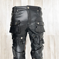 DiZNEW Pantalon en Cuir Streetwear Personnalisé Y2k Multi-Poches Noir pour Hommes