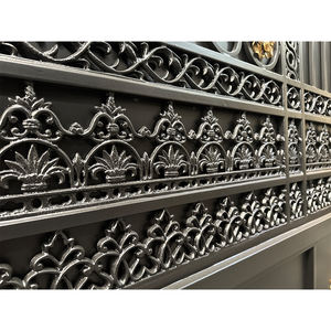 שערי כביש יוקרתיים מברזל יצוק עם פותחן חשמלי פרחים מוזהב דלת כניסה הראשית דלתות גן עבור וילות - Product Image 6