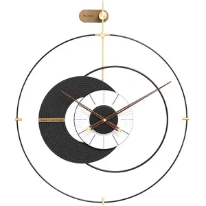 マンデルダ中国の規則的な線の家の装飾のための壁の時計時計、銅MDFの壁の芸術が付いている金属の木製の時計、3D時計