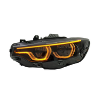 Faro Delantero SJC para BMW Serie 4 F32 M3 M4 F8X F80 F82 2013-2017 V3 Estilo Ikon Shadow Line, Tricolor Amarillo, Blanco y Ámbar