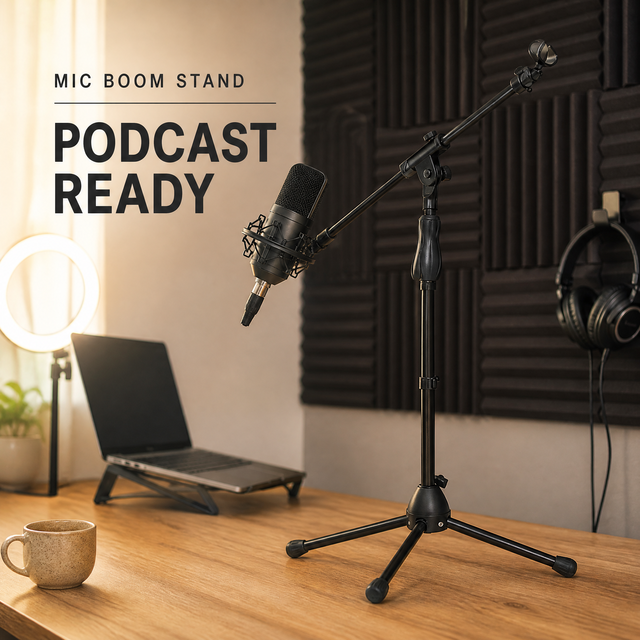 Boom Mic Stand for Podcast Studio Karaoke Streaming, Adjustable Tripod Microphone Stand Foldable Black Metal ABS for Recording