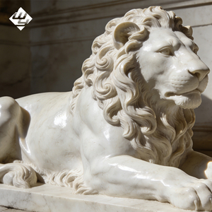 Sculpture de lion couché en pierre naturelle, statue de lion reposeur en marbre sculptée à la main, pour jardin extérieur, entrée de villa, cour, aménagement paysager - Product Image 2
