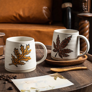 <b>Ceramic</b> Mug With Ginkgo Leaf Design Handmade Coffee <b>Cup</b> For Breakfast Or Tea - Product Image 4