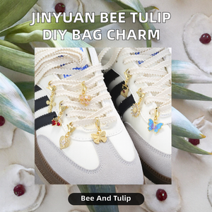 Jinyuan Best-seller Boucle de chaussure en cuivre émaillé et zircon, motif abeille et tulipe, avec adhésif à base d'eau, personnalisable, DIY, fait main, breloque florale pour sac - Product Image 2