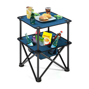 Table de camping pliante carrée à double couche, légère et portable, avec 4 porte-gobelets et panier - Product Image 1