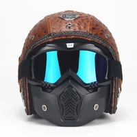 Casque de moto 3/4 ouvert style guerrier avec motif autruche de luxe, masque détachable, idéal pour les ateliers de personnalisation