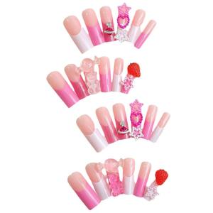 Uñas Postizas Hechas <span class=keywords><strong>a</strong></span> Mano, Estilo Francés, con Bordes <span class=keywords><strong>de</strong></span> Corazones <span class=keywords><strong>de</strong></span> <span class=keywords><strong>Caramelo</strong></span> y Perlas, Puntas <span class=keywords><strong>de</strong></span> Uñas Extensibles con Pegamento, Venta Directa <span class=keywords><strong>de</strong></span> Fábrica - Product Image 4