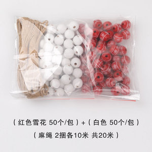 Ensemble de perles en bois en forme de flocon de neige, rouges et blancs, ornements pour sapin de Noël avec corde en chanvre pour la décoration des fêtes - Product Image 4
