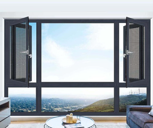 Fenêtre à battant verticale moderne en alliage d'aluminium noir, verre trempé, moustiquaires en acier inoxydable, certifiée Energy Star, pour villa extérieure - Product Image 1