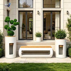 Conjunto de Bancas Modernas de Fibra de Vidrio para Exteriores con Asiento de Madera Resistente a la Intemperie para Áreas Públicas de Espera - Product Image 1