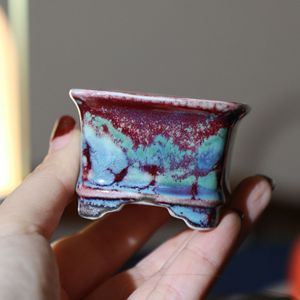 Pot à bonsaï en céramique carré, petit, fait main, émaillé à haute température, style japonais, pot Xingyu - Product Image 1