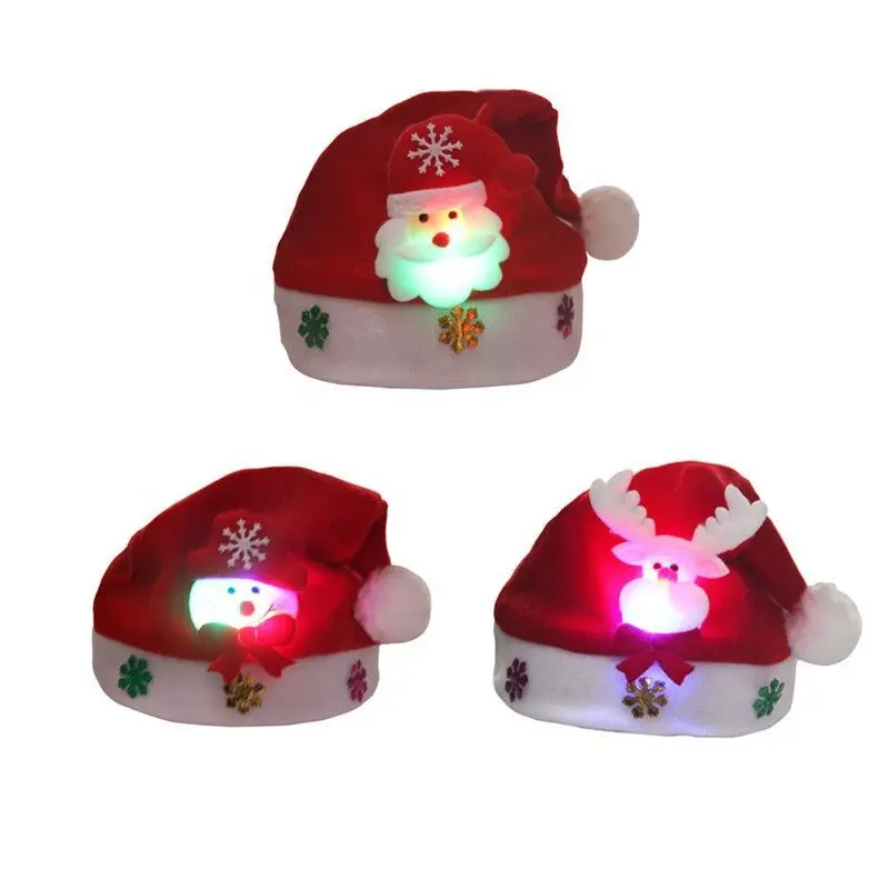 New Merry Christmas Kid LED Light Up hat Santa Snowman Elk Children Hat Xmas Gift