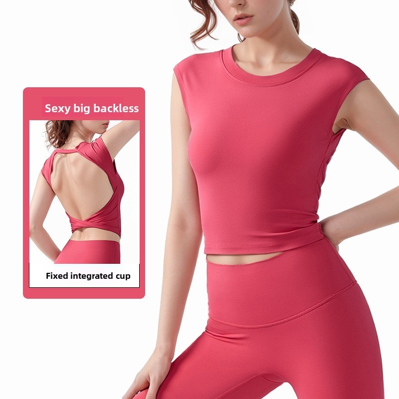 Backless Yoga Vest Integrated Fixed Cup Chest Pad Quick Dry Spandex/Nylon Sports Underwear Fitness Tank Top Sleeveless