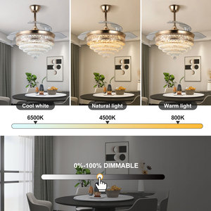 42-inch pha lê LED Trần núi đèn vô hình có thể thu vào người hâm mộ trắng điều khiển từ xa chuyển đổi cho nhà bếp phòng ngủ nhà chiếu sáng - Product Image 3