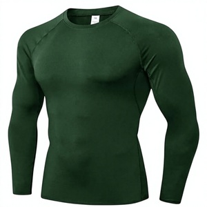 Chemise de compression à manches longues pour homme, coupe ajustée, col rond, éco-responsable, spandex/polyester, séchage rapide, design sportif pour l'entraînement athlétique - Product Image 1