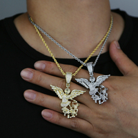 Collier pour homme avec pendentif mini hip-hop mignon plaqué or micro-pavé CZ Ange Démon