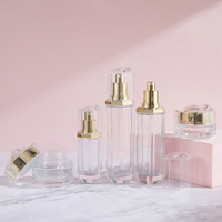 Flacons cosmétiques de luxe en verre dépoli avec pompe pulvérisatrice pour crème visage, gouttes pour les yeux, emballage de soins de la peau, ensemble noir et or avec impression sérigraphique