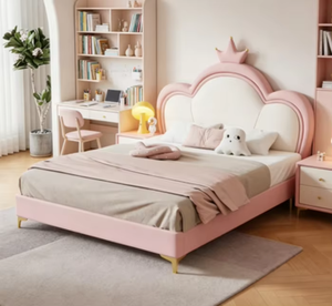<span class=keywords><strong>Lit</strong></span> simple pour filles, design princesse nuage, en tissu cuir silicone, motif griffes de chat, avec sommier en pin silencieux, tailles personnalisables (1,2m-1,8m) - Product Image 4