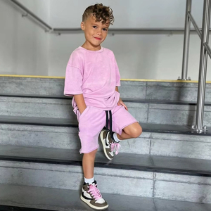 Tenues personnalisées pour enfants en bas âge, garçon et fille, streetwear d'été, t-shirt surdimensionné en coton 100% personnalisé, ensemble short, ensemble de vêtements unisexe pour enfants - Product Image 3