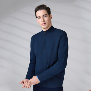 Fabricante de Suéteres, Pullovers de Punto Sólido, Suéter de Algodón Premium con Cierre de 1/4 para Hombre, Logotipo Personalizado - Product Image 1