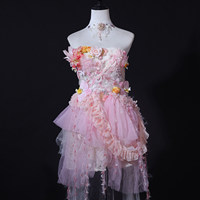 Costume de scène pour fées et anges, fait main, pour adultes, style kit, rose fleuri, court, en polyester