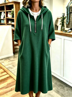 Robe pull à manches à capuche pour femmes, couleur unie, ample, confortable, robe tricotée décontractée, automne et hiver