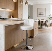 Tabouret de bar TUQ Pure Tone blanc avec assise ronde épaisse pour bar à domicile, chaise de bar contemporaine blanche avec dossier