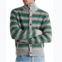 Pull cardigan en tricot à rayures jacquard décontracté pour homme à manches longues