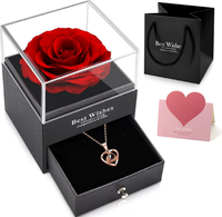 Boîte de roses éternelles TR, 100 langues, collier I U, Saint-Valentin, fête des mères, remise de diplôme, Noël, cadeau durable