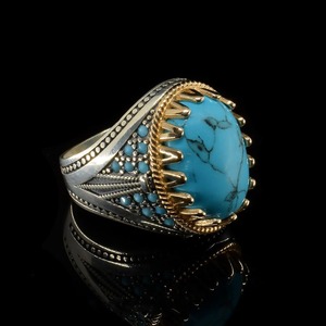 Bague en argent sterling vintage pour homme avec <span class=keywords><strong>lapis</strong></span> <span class=keywords><strong>lazuli</strong></span> bleu foncé Bague en argent thaïlandais avec bijoux turcs pour homme noir - Product Image 4