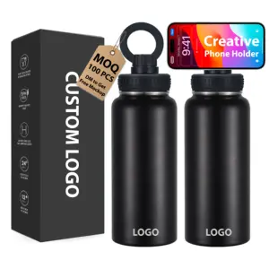 Custom Double Wall Vacuum Flasks 1L 32oz Magsafe Stainless Steel Insulated Sports Water Bottle with Magnetic Cell Phone Holder