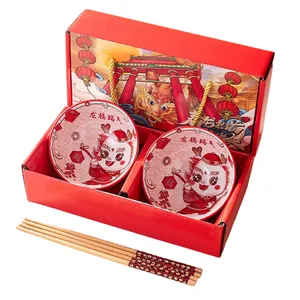 chinaes zodiac dragon new year decorative porcelain serving red holiday pattern japanese salad children ceramic bowl set