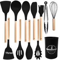Ensemble de spatules en silicone antiadhésives de 12 pièces ustensiles de cuisine ménagers de qualité alimentaire grattoirs à manche en bois pour la vente en gros transfrontalière