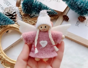 Handmade Cảm Thấy Đan Sợi Giáng Sinh Thủ Công Treo Thiên Thần Búp Bê, Giáng Sinh Gỗ Đầu Agnel Búp Bê, Giáng Sinh Thiên Thần Trang Trí Búp Bê - Product Image 2