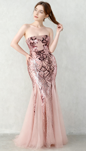 ストラップレススパンコールチュールエレガントでおしゃれなイブニングドレス宴会やパーティー - Product Image 3