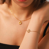 Ensemble de bijoux tournesol pour femmes en acier inoxydable |   Collier, boucles d'oreilles et bracelet en zircon ajouré, style luxe simple