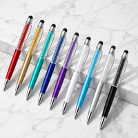 Pena Bolpoin Crystal Stylus 2 in 1, Pena Layar Sentuh dengan Ujung Karet Lunak, Klip Logam, Portabel, Cetak Sablon, Berkilau