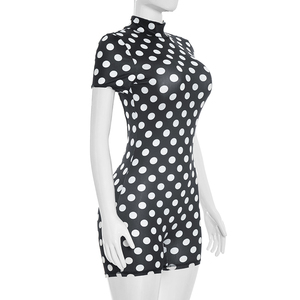 Viviblook J26RP275 Combinaison décontractée pour femme, nouvelle collection, manches courtes, col montant, dos nu, coupe ajustée, imprimé pois, une pièce - Product Image 4