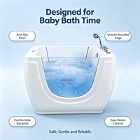 Baignoire Spa Bébé Autoportante en Acrylique avec Façade en Verre Transparent, Massage à Bulles et Lumière LED pour Bain de Bébé