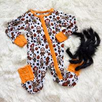 Pakaian Jumpsuit Bayi Halloween Anak-Anak Custom Bermotif Barat Rajutan Bambu dengan Ritsleting Dua Arah