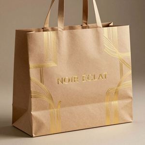 Sacs en papier kraft personnalisés haut de gamme estampés à chaud avec poignées pour le shopping de luxe - Product Image 2