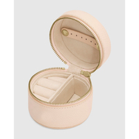 Boîte à bijoux ronde miniature portable de voyage mignonne en cuir vegan de haute qualité, personnalisée, pour tous les jours