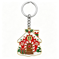 Porte-clés personnalisé maison de pain d'épices de Noël, breloque de sac en émail motif chalet de vacances, porte-clés métallique personnalisé, vente en gros, direct usine